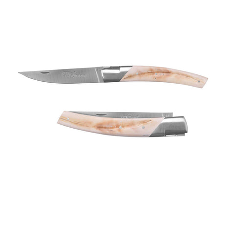 Couteau pliant Le Thiers Pirou 12cm Ivoire Phacochère avec Etui en cuir OFFERT - GOYON-CHAZEAU
