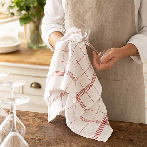 Torchon Bistrot en lin 51 x 80 cm Rouge - Charvet Editions en promotion