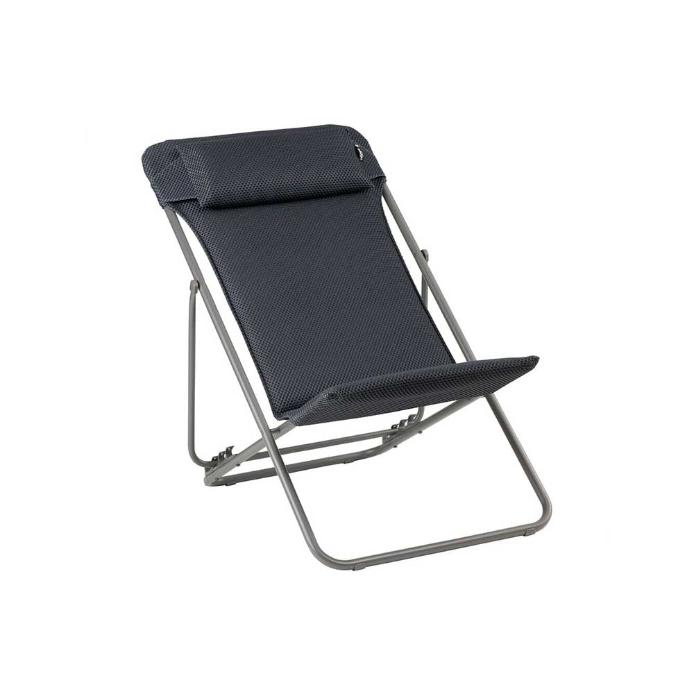Chaise longue pliante compacte MAXI TRANSAT + toile BeComfort - LAFUMA dark grey gris foncé