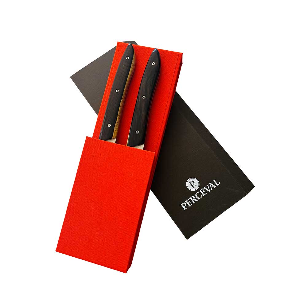 Coffret de 2 Couteaux de table UBAC - bois d'ébène de Mozambique - PERCEVAL pas cher