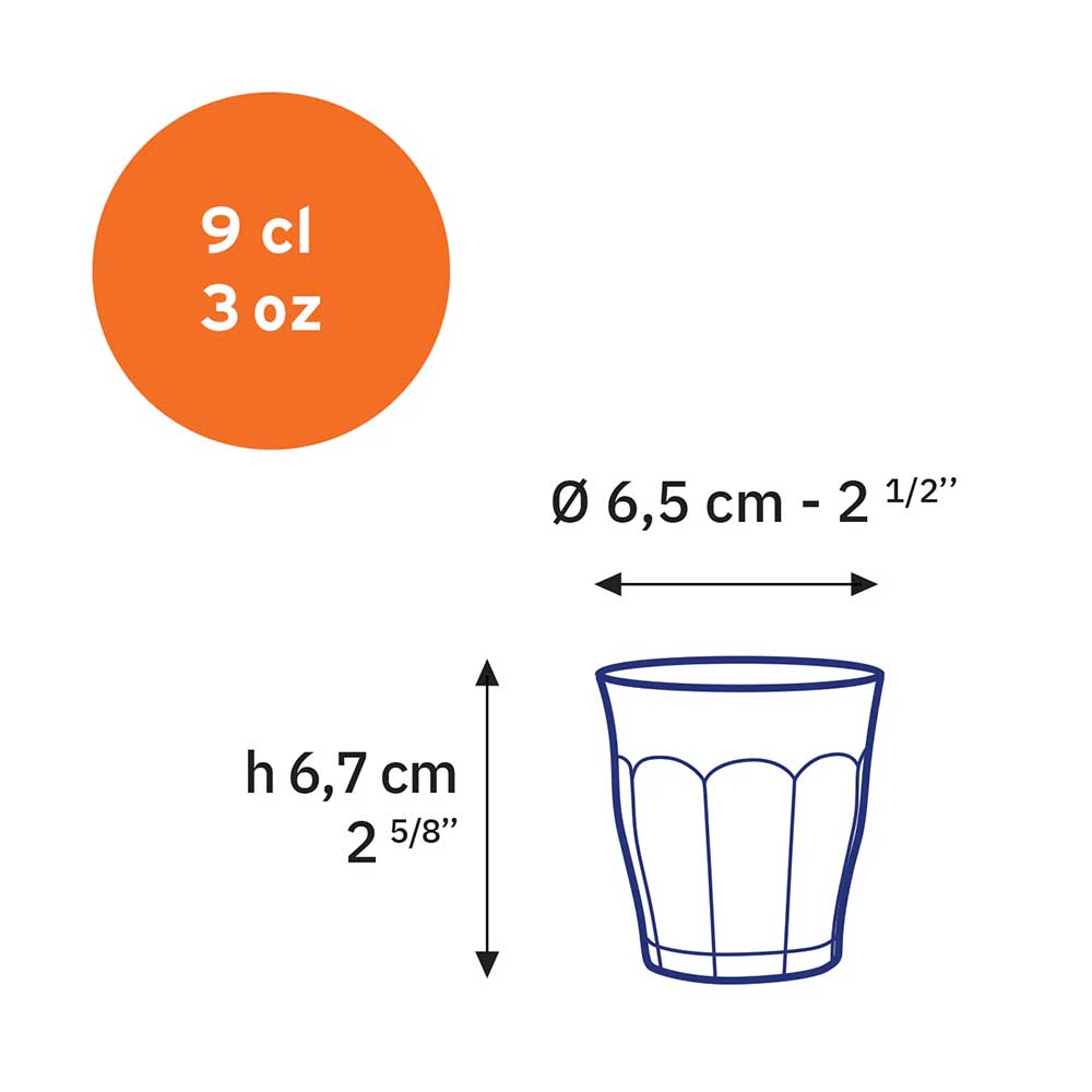 Lot de 6 verres Transparent 9 cl PICARDIE - DURALEX dimensions