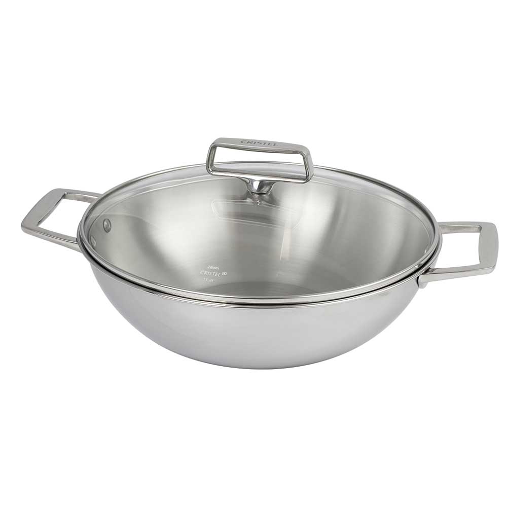 Wok Inox Castel'Pro anses fixes et couvercle inclus - CRISTEL