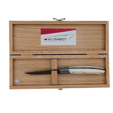 Couteau pliant Le Thiers Prestige Lame Damas Manche Phacochère dans coffret Chêne - Au Sabot