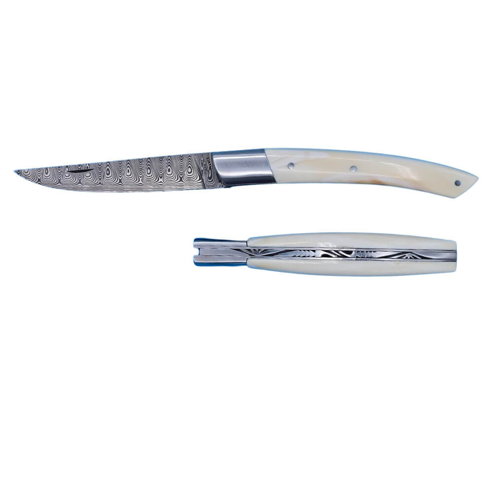 Couteau pliant Le Thiers Prestige Lame Damas Manche Phacochère - Au Sabot