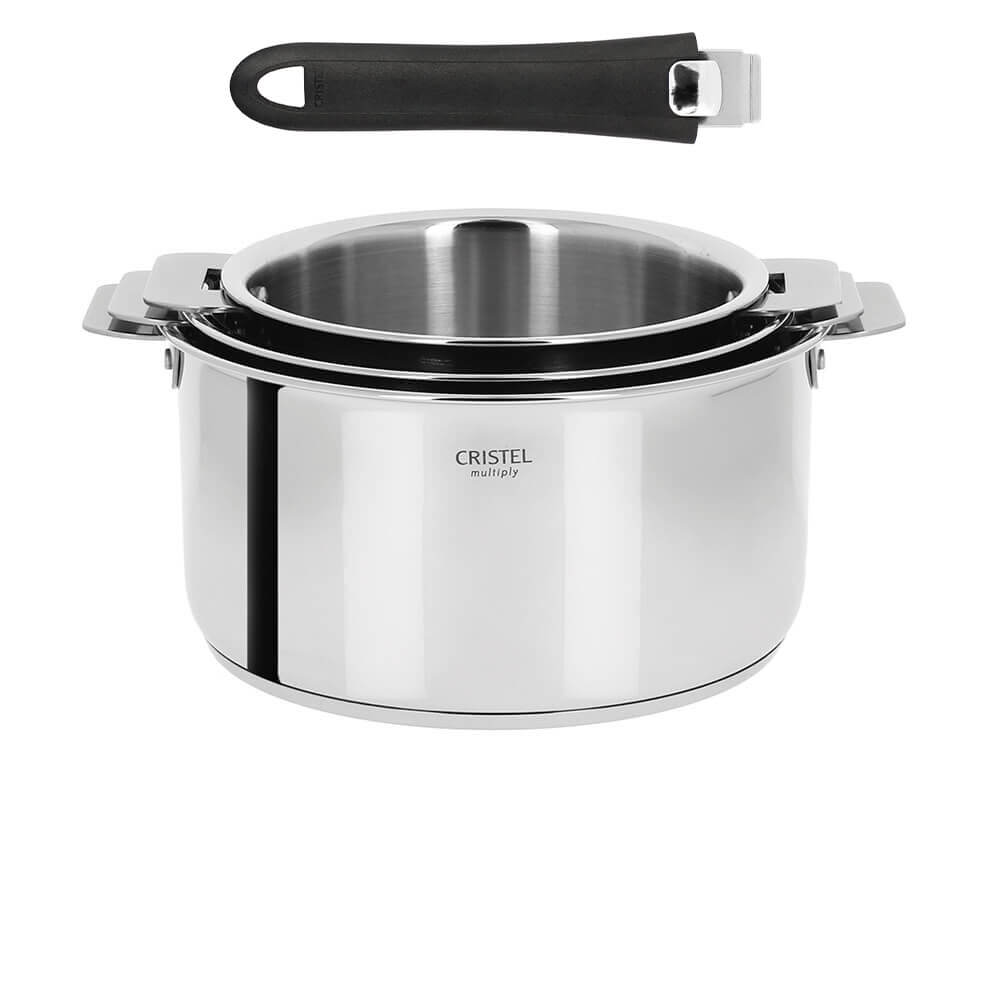 Ensemble de 3 Casseroles inox Casteline Cristel avec 1 poignée Mutine Noir OFFERTE