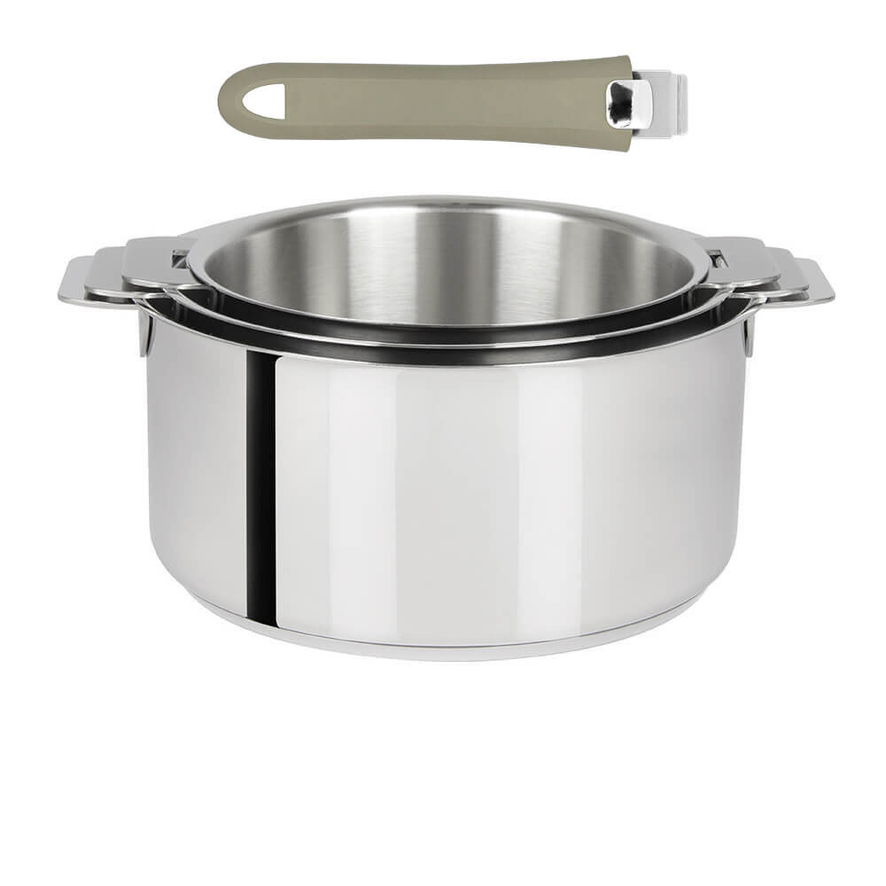 Série de 3 Casseroles Mutine Cristel poignée amovible avec 1 poignée Mutine Taupe OFFERTE