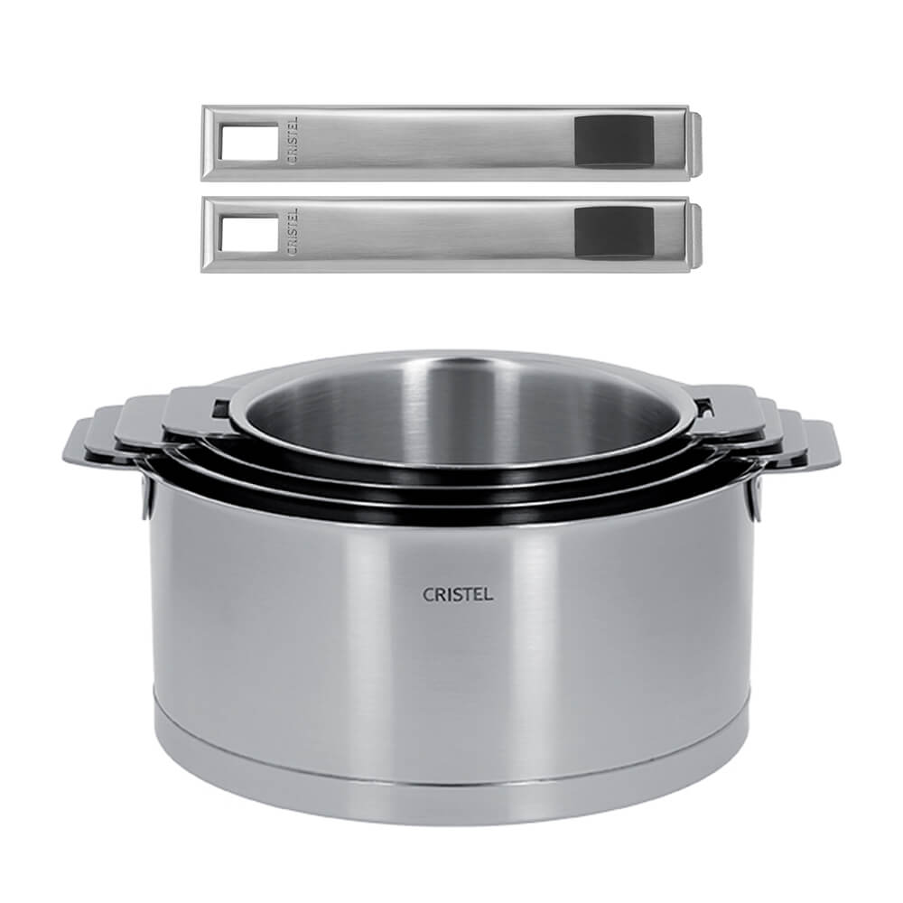 Série de 4 Casseroles STRATE Cristel + 2 poignées STRATE amovibles OFFERTES