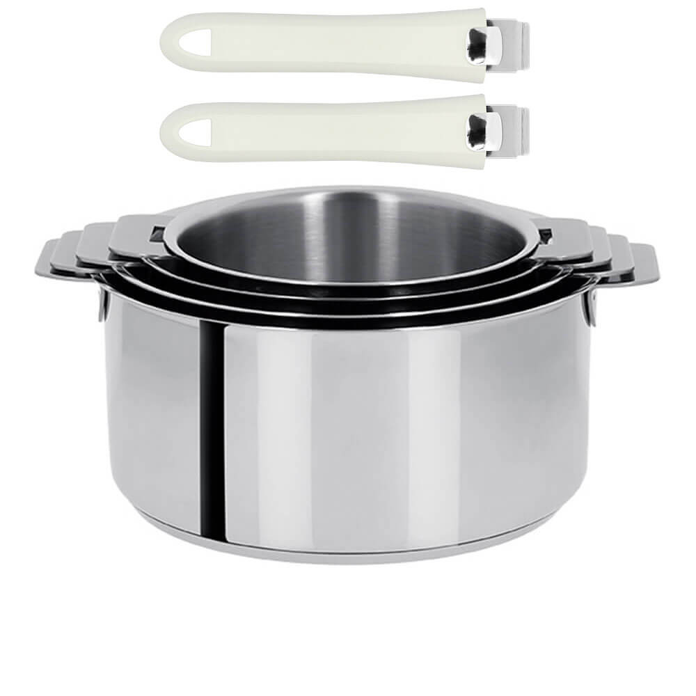 Série de 4 Casseroles Mutine Cristel poignée amovible avec 2 poignées Mutine Blanc OFFERTES