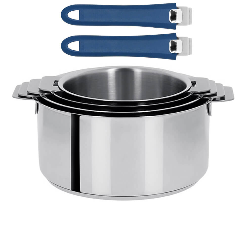 Série de 4 Casseroles Mutine Cristel poignée amovible avec 2 poignées Mutine Bleu OFFERTES