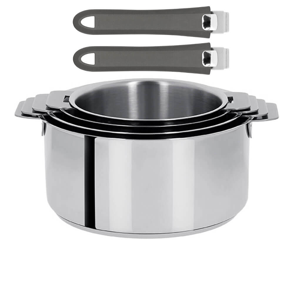 Série de 4 Casseroles Mutine Cristel poignée amovible avec 2 poignées Mutine Gris OFFERTES