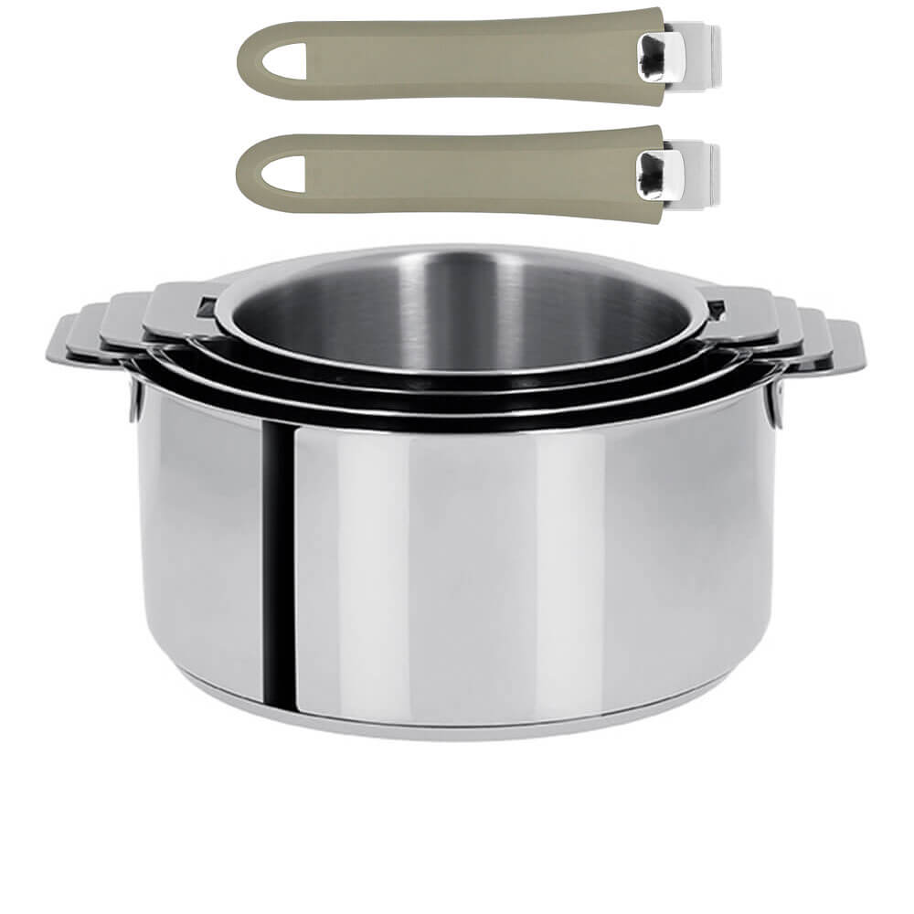 Série de 4 Casseroles Mutine Cristel poignée amovible avec 2 poignées Mutine Taupe OFFERTES