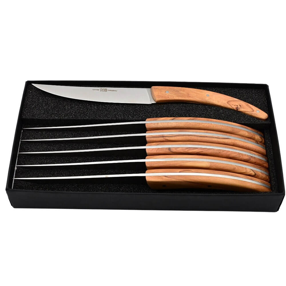 Coffret de 6 couteaux Styl'Ver Plein Manche en Olivier - GOYON-CHAZEAU