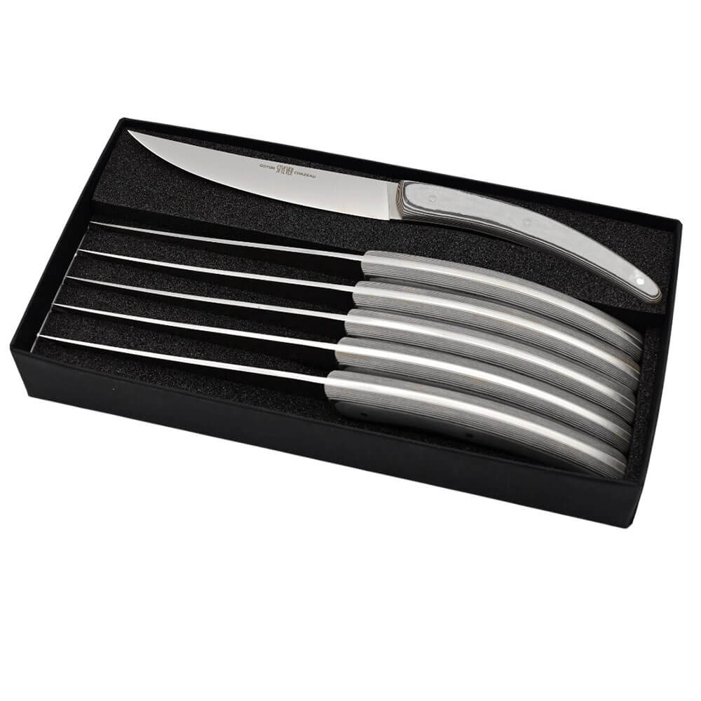 Coffret de 6 couteaux Styl'Ver Plein Manche Paperstone Gris - GOYON-CHAZEAU