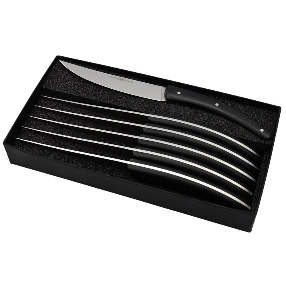 Coffret de 6 couteaux Styl'Ver Plein Manche Paperstone Noir - GOYON-CHAZEAU