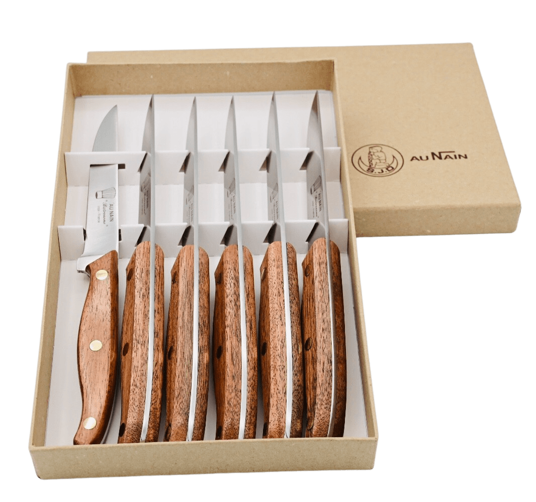 Coffret de 6 couteaux à Steak Bistronome avec manche en bois de Palissandre de la coutellerie Au Nain