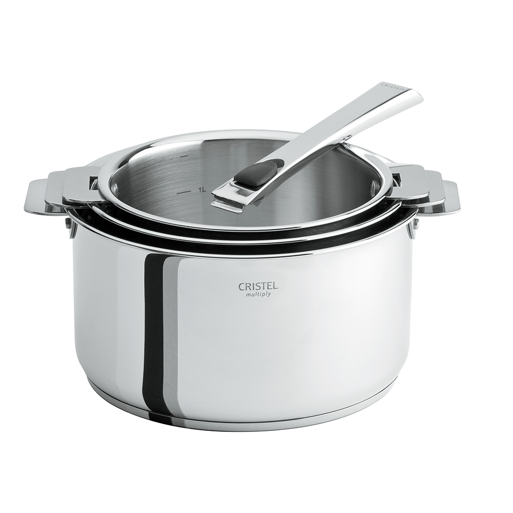 Ensemble de 3 casseroles Casteline Cristel avec 1 poignée offerte