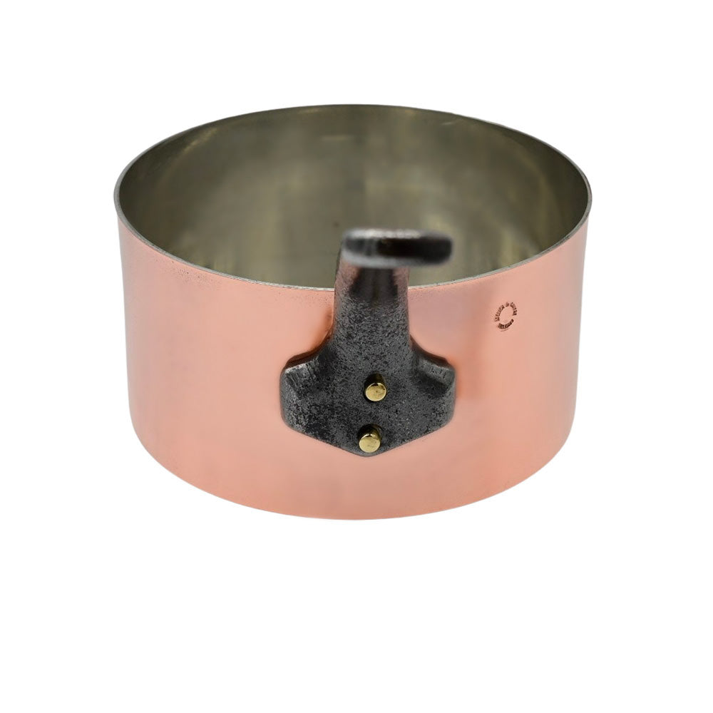 Casserole Cuivre Etamée 12cm vue de face - ATELIER DU CUIVRE