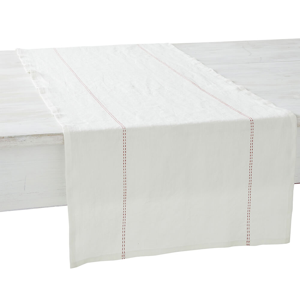 Chemin de table Rythmo blanc et rouge- Charvet Editions