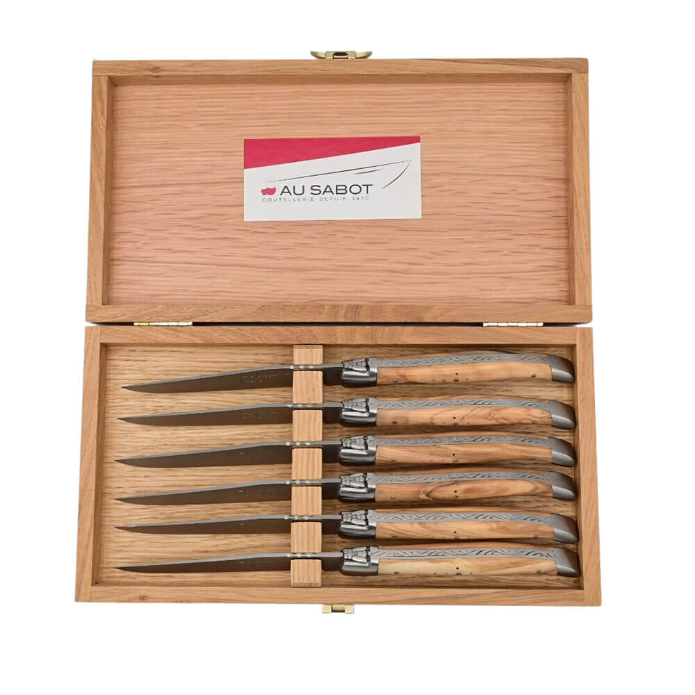 Coffret de 6 couteaux Laguiole Prestige manches en Olivier - Au Sabot
