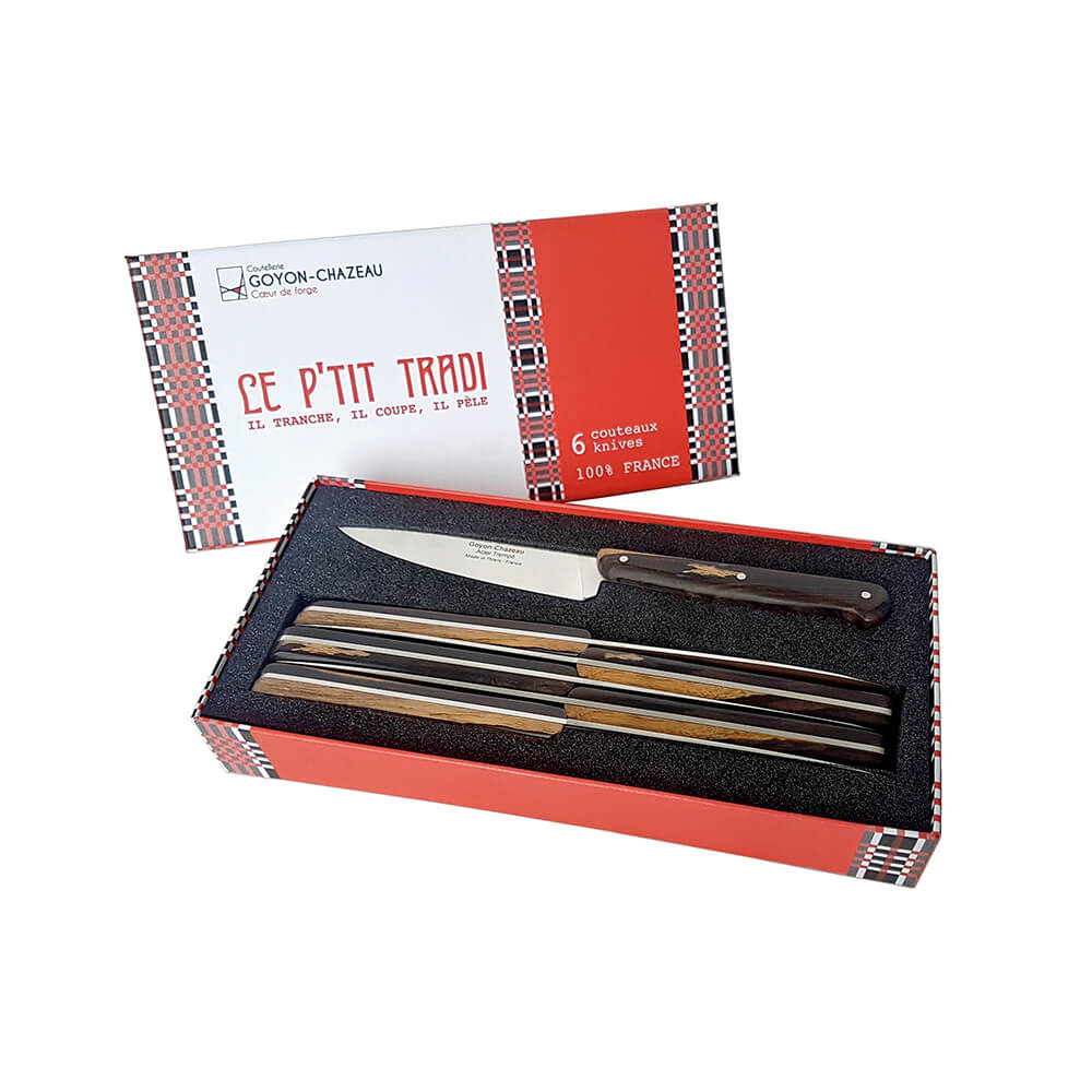 Coffret de 6 couteaux Le Ptit Tradi avec manche en bois de Grenadille de la coutellerie Goyon-Chazeau