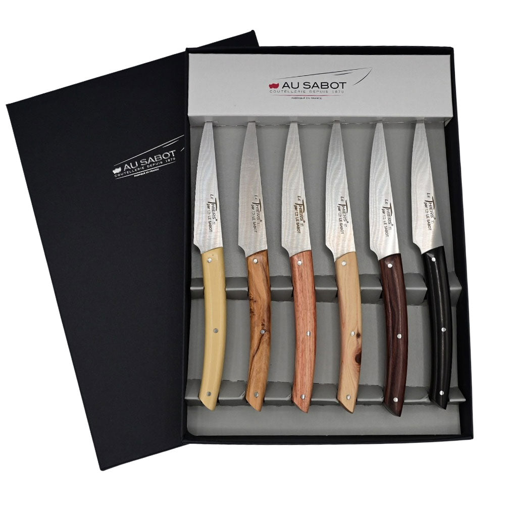 Coffret 6 couteaux Le Thiers Manches en bois panachés - Au Sabot