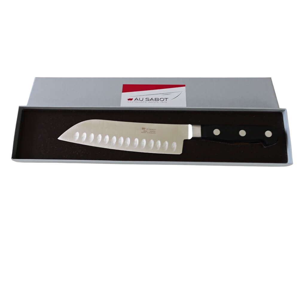 coffret avec Couteau Santoku Alvéolé Forgé Noir - Au Sabot