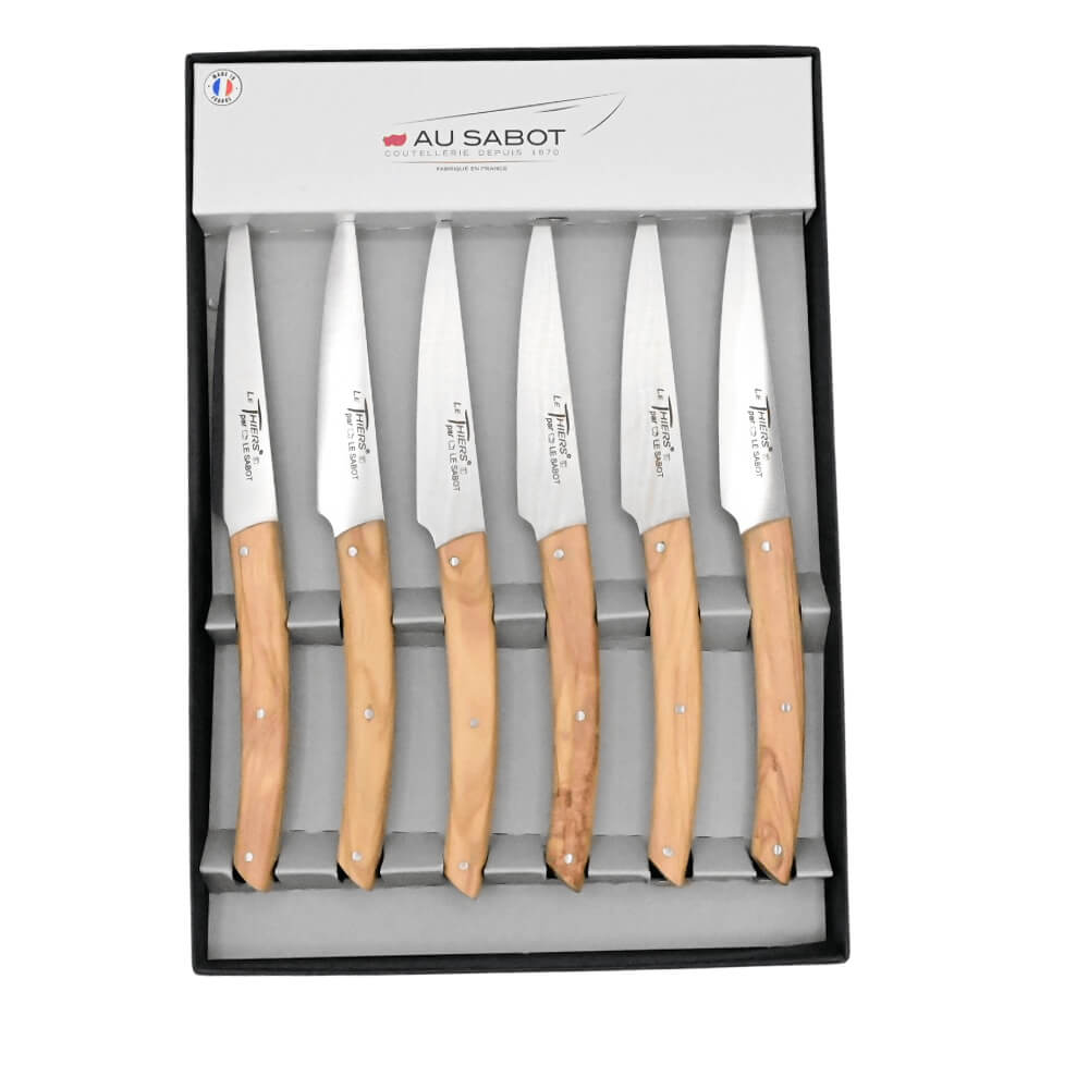 Coffret 6 couteaux Le Thiers Manches en bois d'olivier - Au Sabot