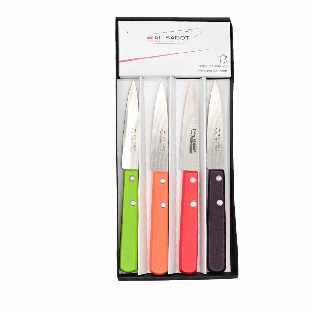 Coffret de 4 Couteaux d'Office Manche en Bois de Couleur - Au Sabot