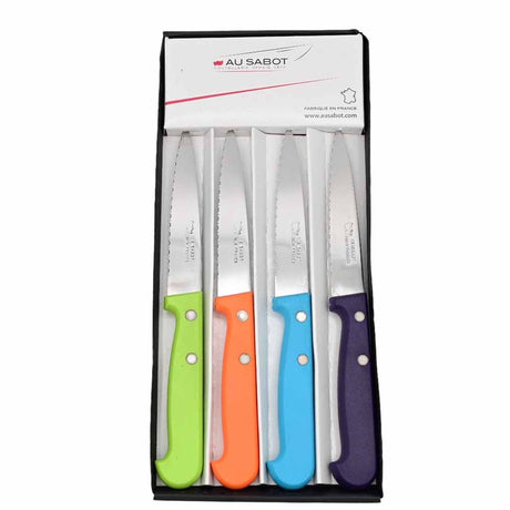 Coffret 4 Couteaux d'Office à lame crantée avec Manches Plastique de Couleur - Au Sabot