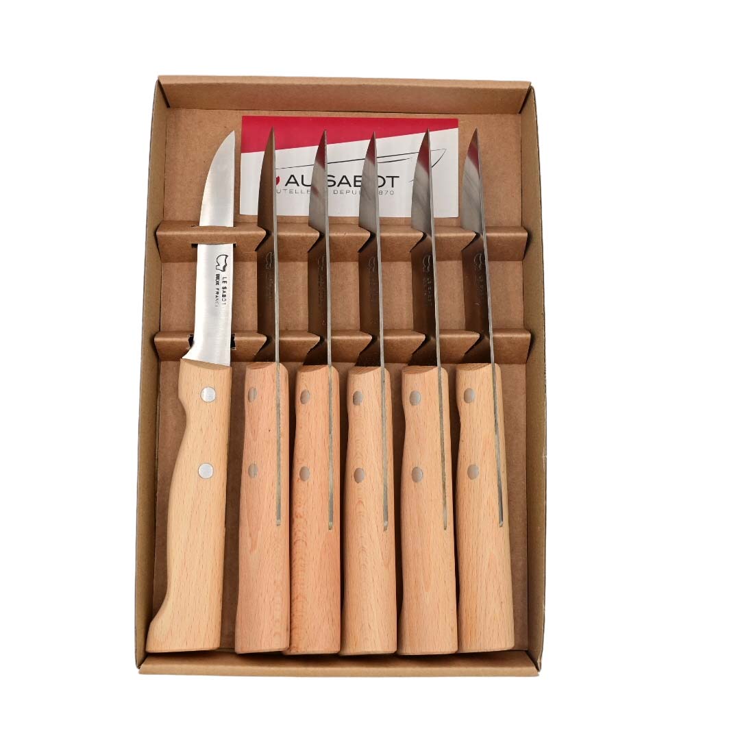 Coffret de 6 Couteaux à Steak manche bois de Hêtre - Au Sabot