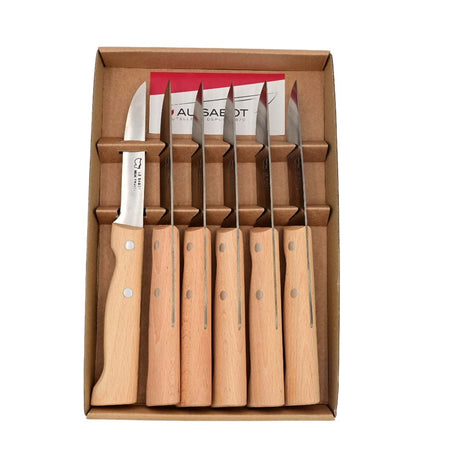 Coffret de 6 Couteaux à Steak manche bois de Hêtre - Au Sabot