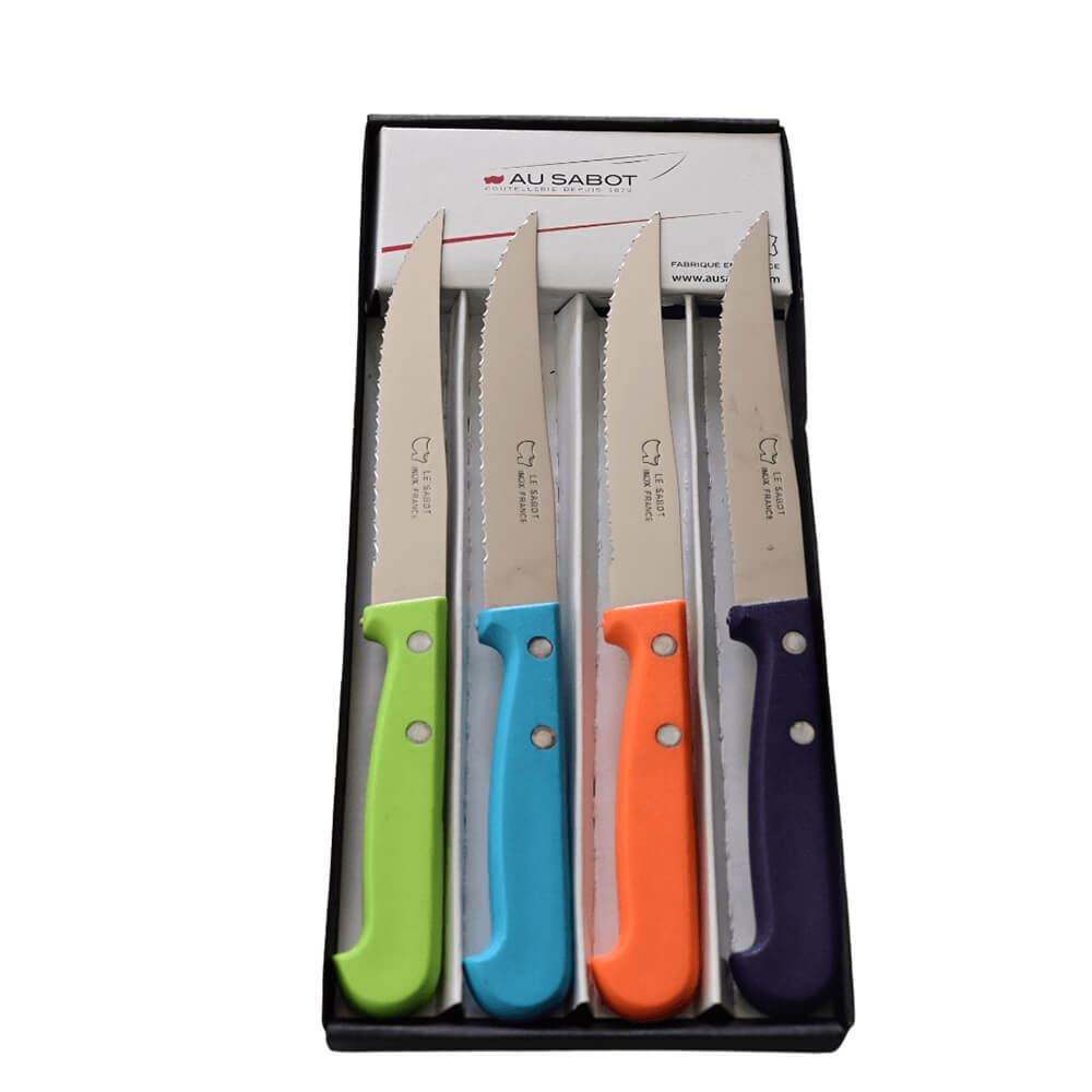Coffret 4 Couteaux à Steak avec Manches Couleur - Au Sabot