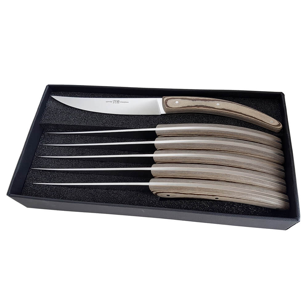Coffret de 6 couteaux Stylver Brasserie avec plein manche en Paperstone Sable de la coutellerie Goyon-Chazeau