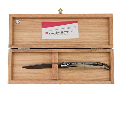 Coffret en Chêne avec Couteau pliant Laguiole Prestige Lame Damas Manche Corne - Au Sabot