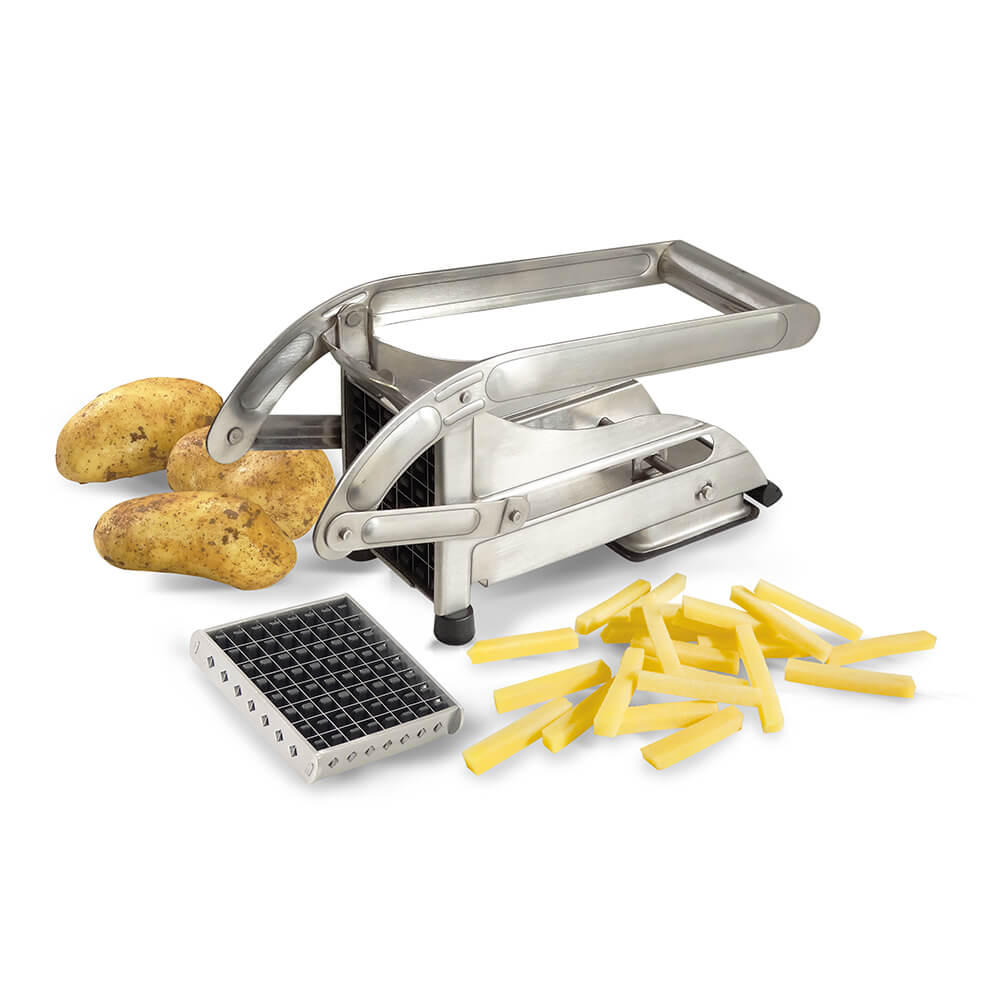 Coupe-Frites ménager inox sur ventouse 2 couteaux présenté avec frites- Louis Tellier