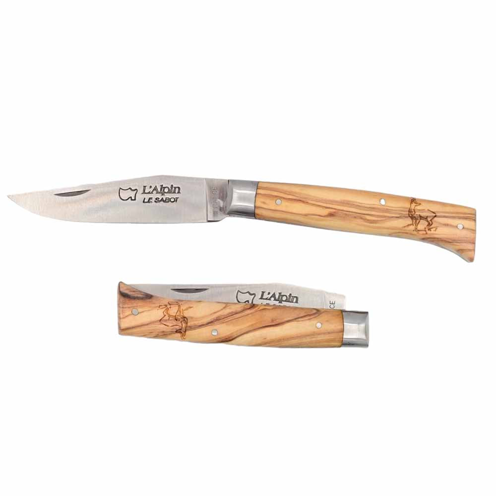 Couteau pliant Alpin Chamois avec mitre et Manche en Bois d'Olivier - Au Sabot