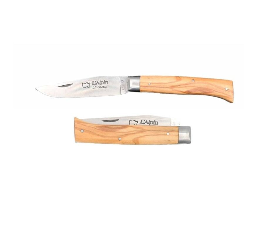 Couteau Pliant Alpin avec Mitre et Manche en bois d'Olivier - Au Sabot