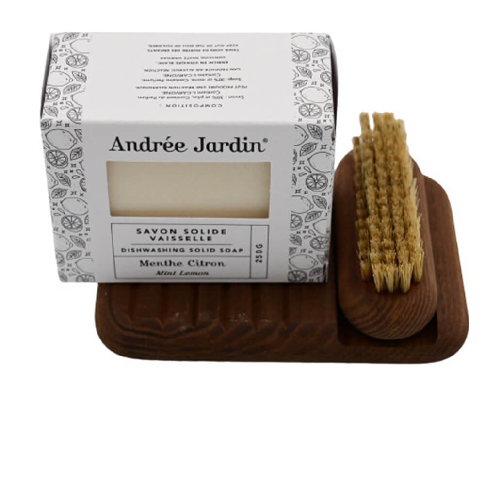 Ensemble Porte-savon en frêne, brosse et savon menthe-citron - ANDREE JARDIN