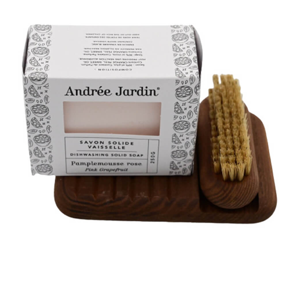 Ensemble Porte-savon en frêne, brosse et savon pamplemousse rose - ANDREE JARDIN