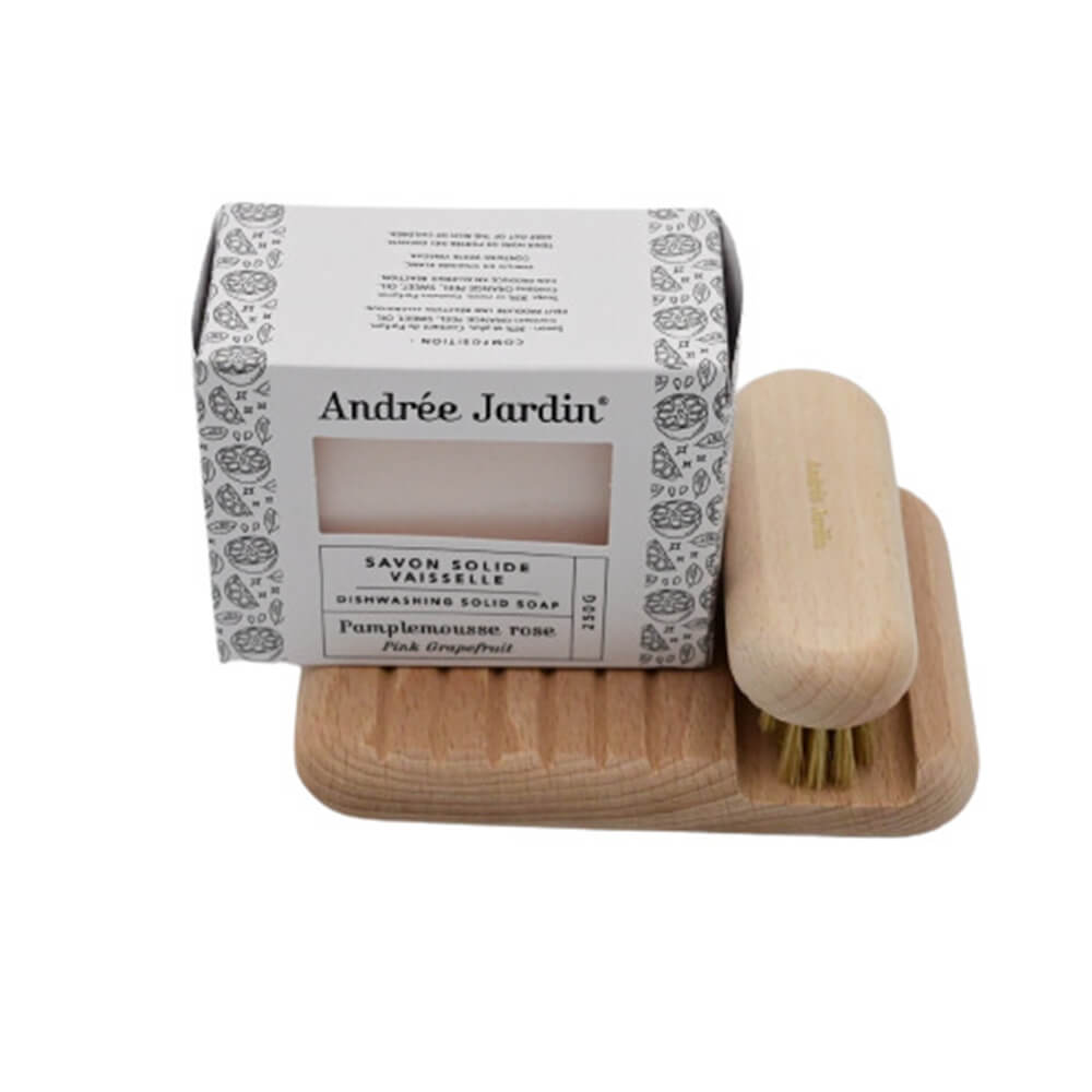 Ensemble Porte-savon en hêtre, brosse et savon pamplemousse rose - ANDREE JARDIN