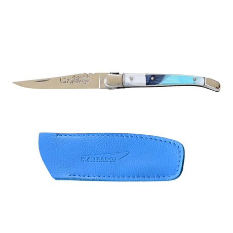 Couteau Pliant Laguiole avec Etui en Cuir Bleu OFFERT - Au Sabot