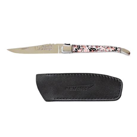 Couteau Pliant Laguiole Japonisant avec Etui en Cuir Noir OFFERT - Au Sabot