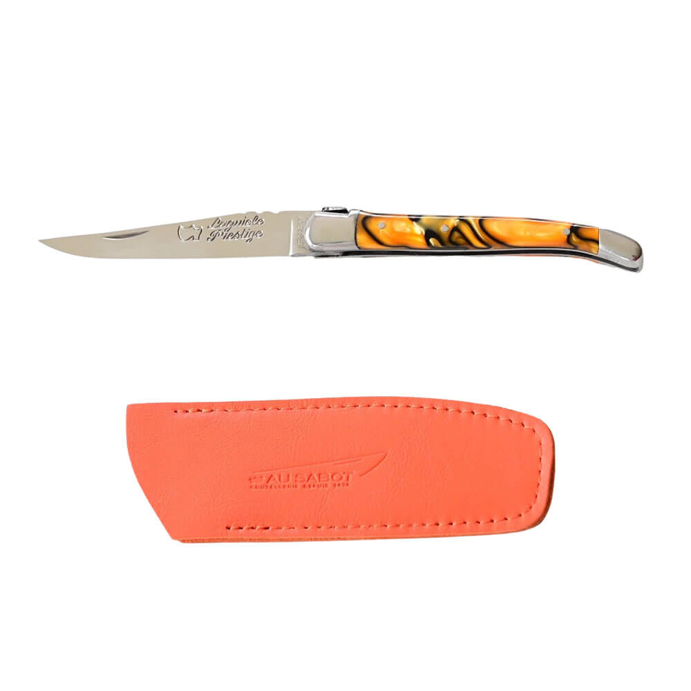 Couteau Pliant Laguiole avec Etui en Cuir Orange OFFERT - Au Sabot