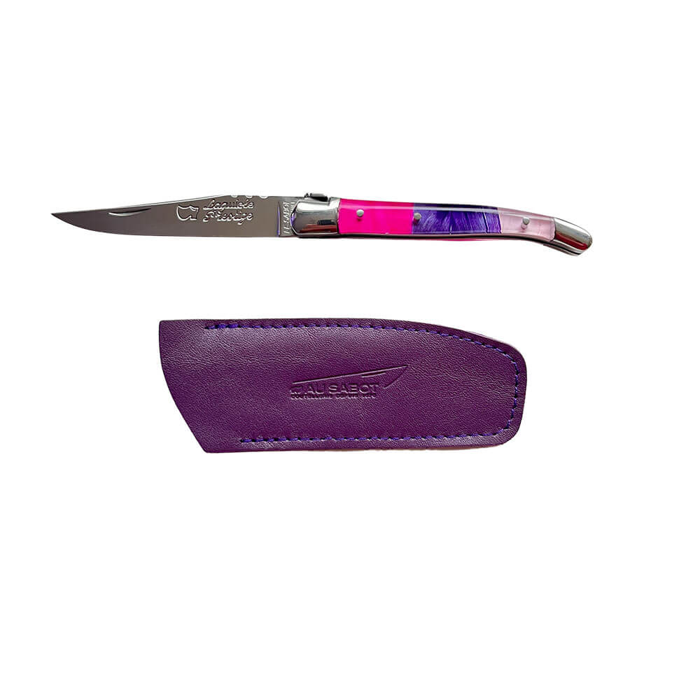 Couteau Pliant Laguiole avec Etui en Cuir Violet OFFERT - Au Sabot