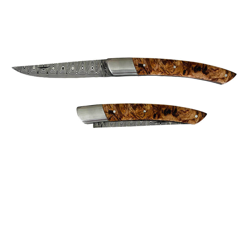 Couteau pliant Le Thiers Prestige Lame Damas Manche Peuplier - Au Sabot