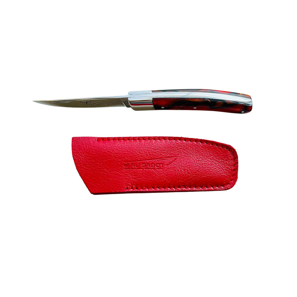 Couteau Pliant Le Thiers avec Etui Rouge OFFERT vu de profil - Au Sabot