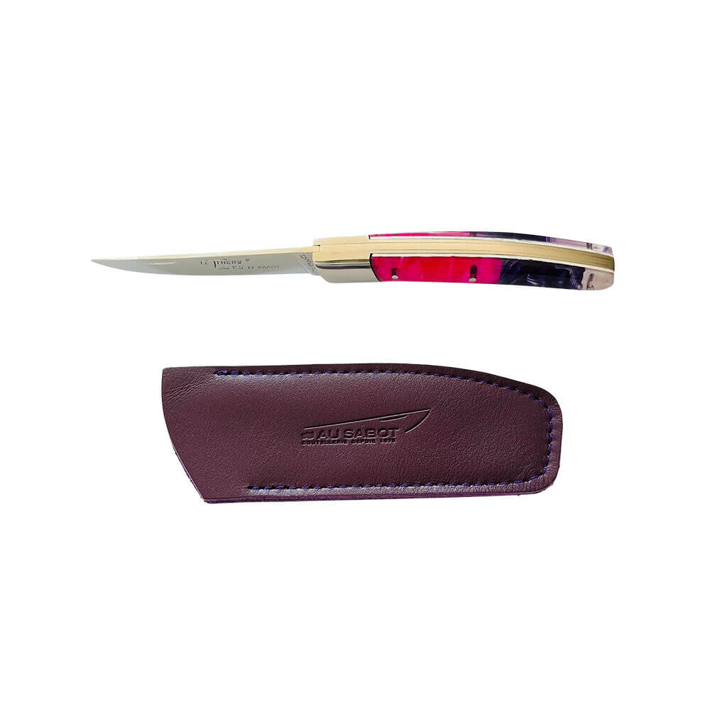 Couteau Pliant Le Thiers avec Etui Violet OFFERT vu de profil - Au Sabot