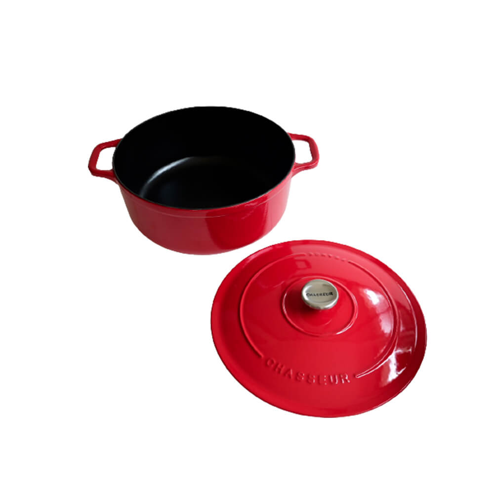 Cocotte Ronde Rouge Le Chasseur Invicta avec couvercle ouvert