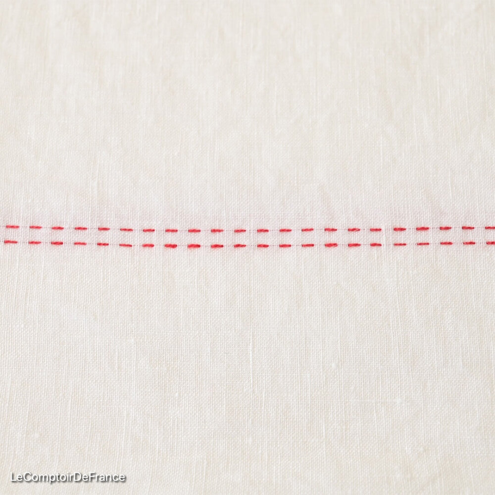 Détail du chemin de table Rythmo blanc et rouge - Charvet Editions