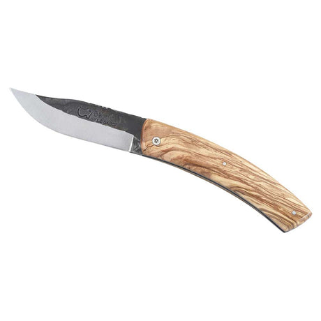 couteau au sabot pliant ouvert sur fond blanc